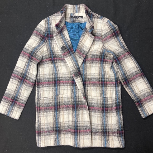 Kenneth Cole NY Wool Blend Plaid Coat Snap Closure Collar Women Sz L  NWT - Picture 4 of 15